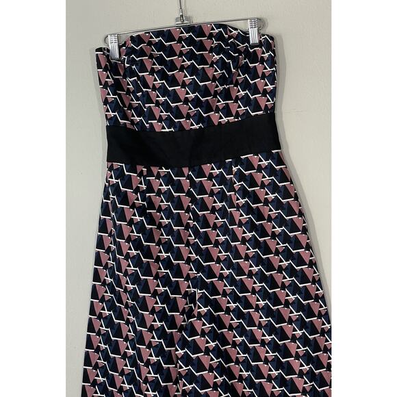 ASOS Size 0 Strapless Geometric Print Wide Leg Cropped Jumpsuit Artsy Retro - Picture 3 of 7
